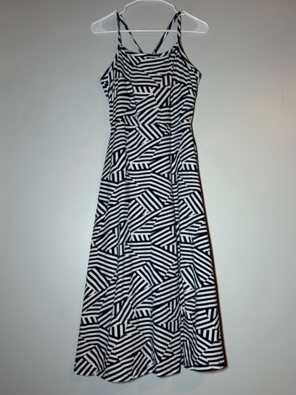 Pact Organic Cotton Fit & Flare Midi Dress Cool Mixed Stripe L Shelf Bra Pockets - Picture 3 of 8